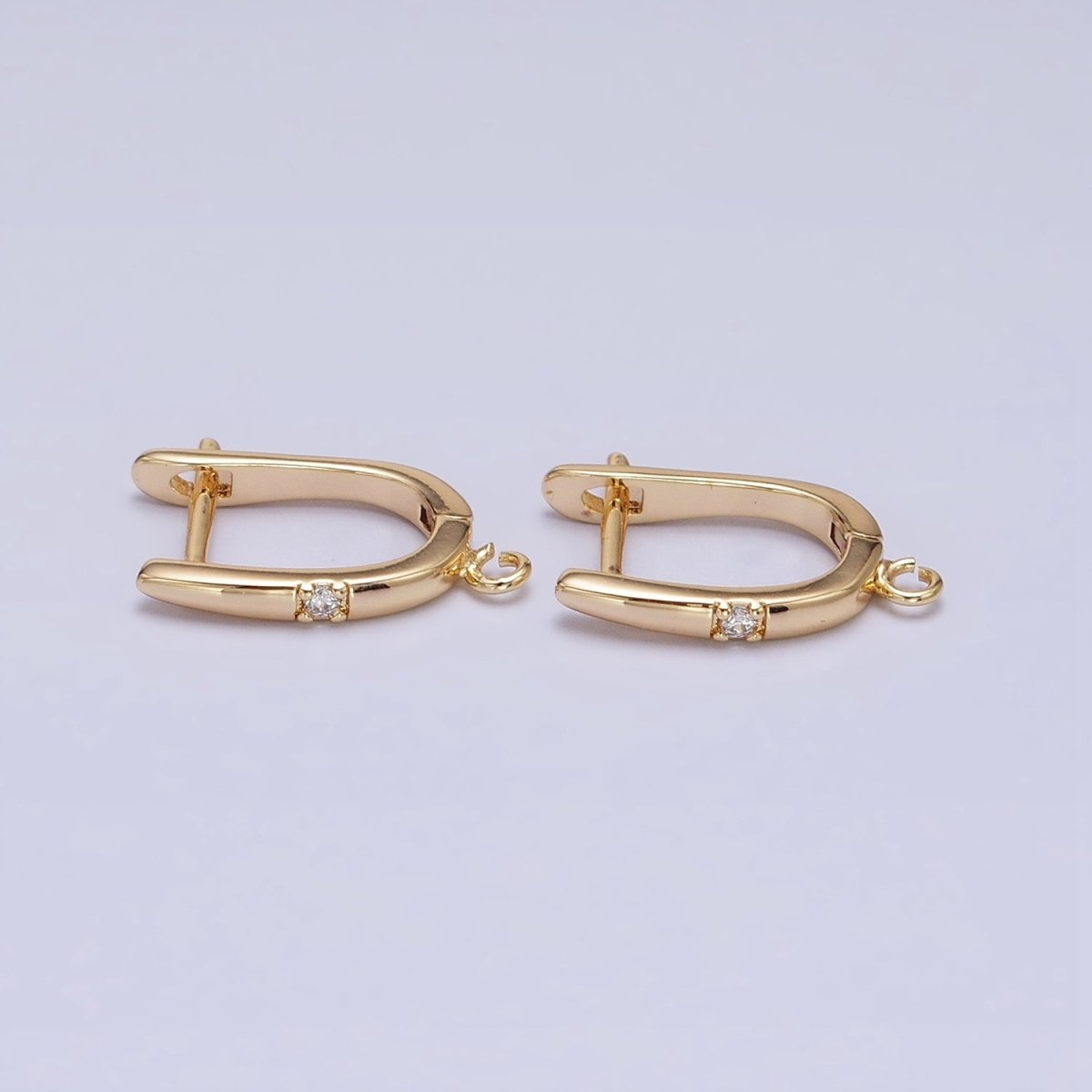 Silver, Gold Round Clear CZ Open Loop 18mm English Lock Earrings | Z-204 Z-216