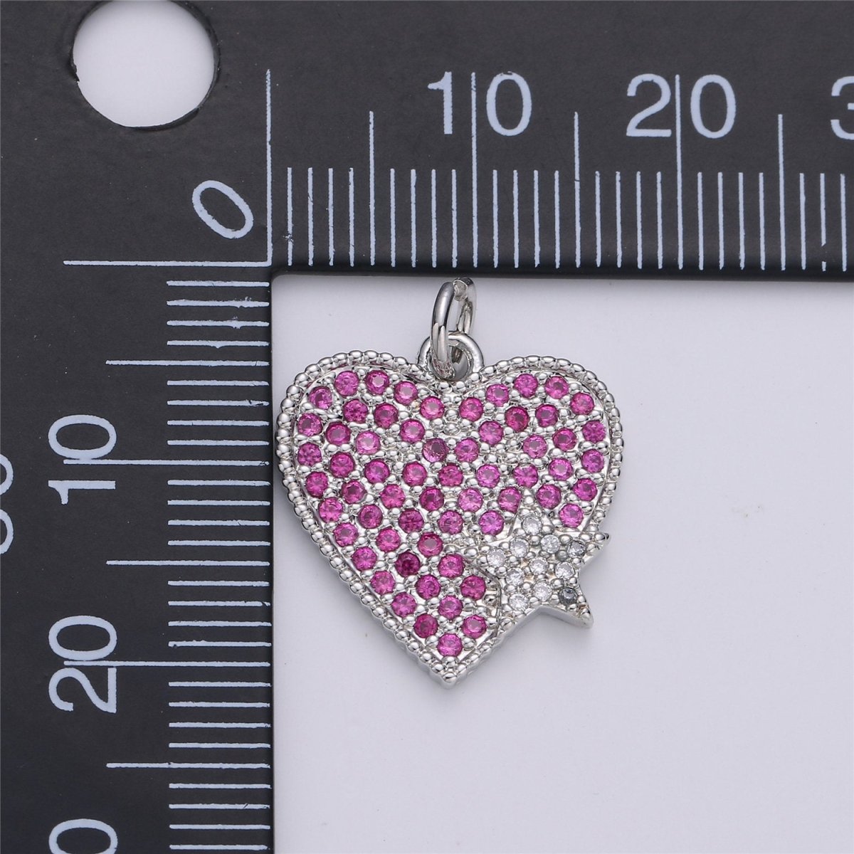 Silver Heart Charm Micro Pave Heart Charm Magenta Heart Charm For Necklace Bracelet Earring Component D-010