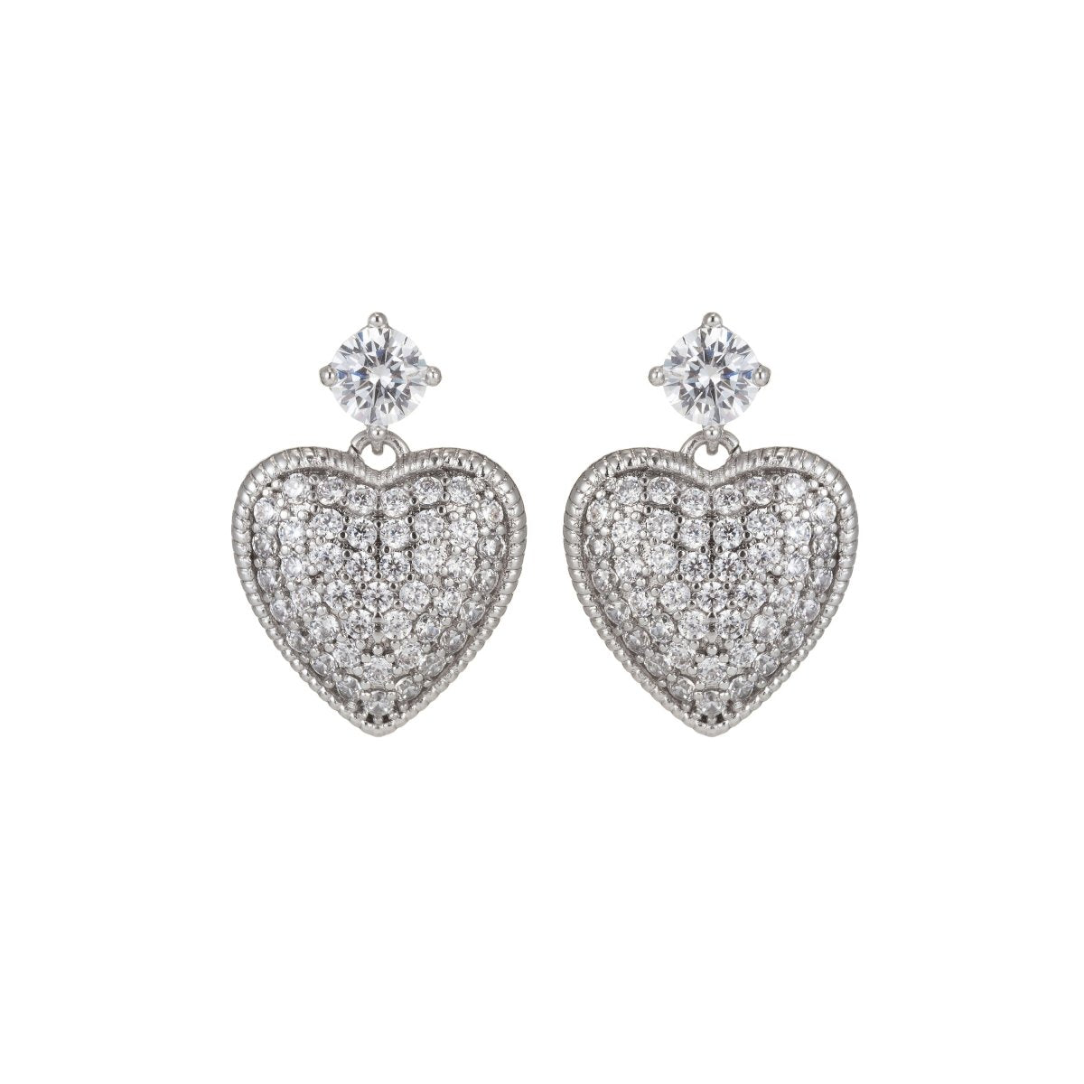 Silver Heart Stud Earrings, CZ Micro Pave Stud Earrings, Stud Earrings, Cubic Zirconia Dangle Earrings for Gift Q-023