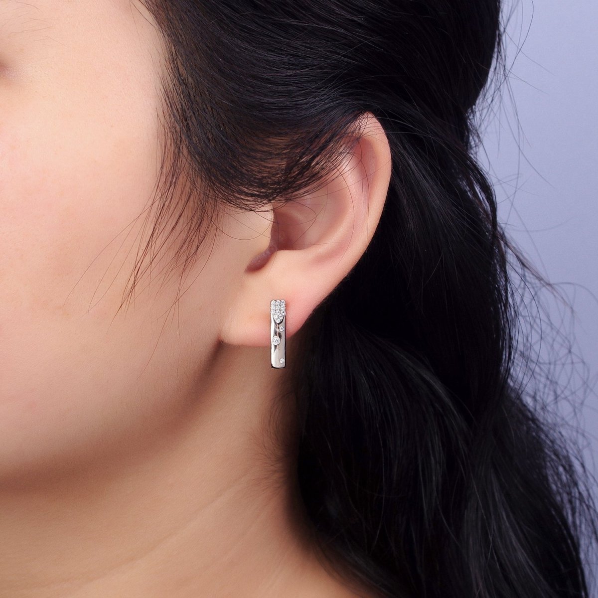 Silver Huggie Earring Clear Bubble CZ Stone for everyday earring AB1026