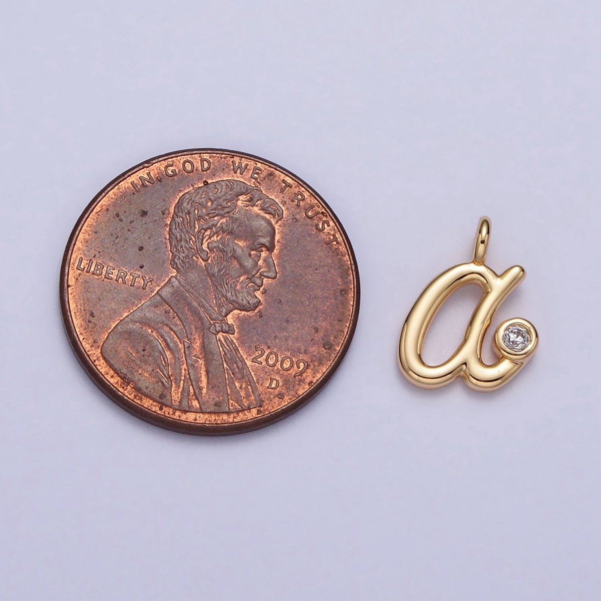 Silver Initial Alphabet Lower Case Cursive Letter Clear CZ Personalized Charm | A-533-A-545