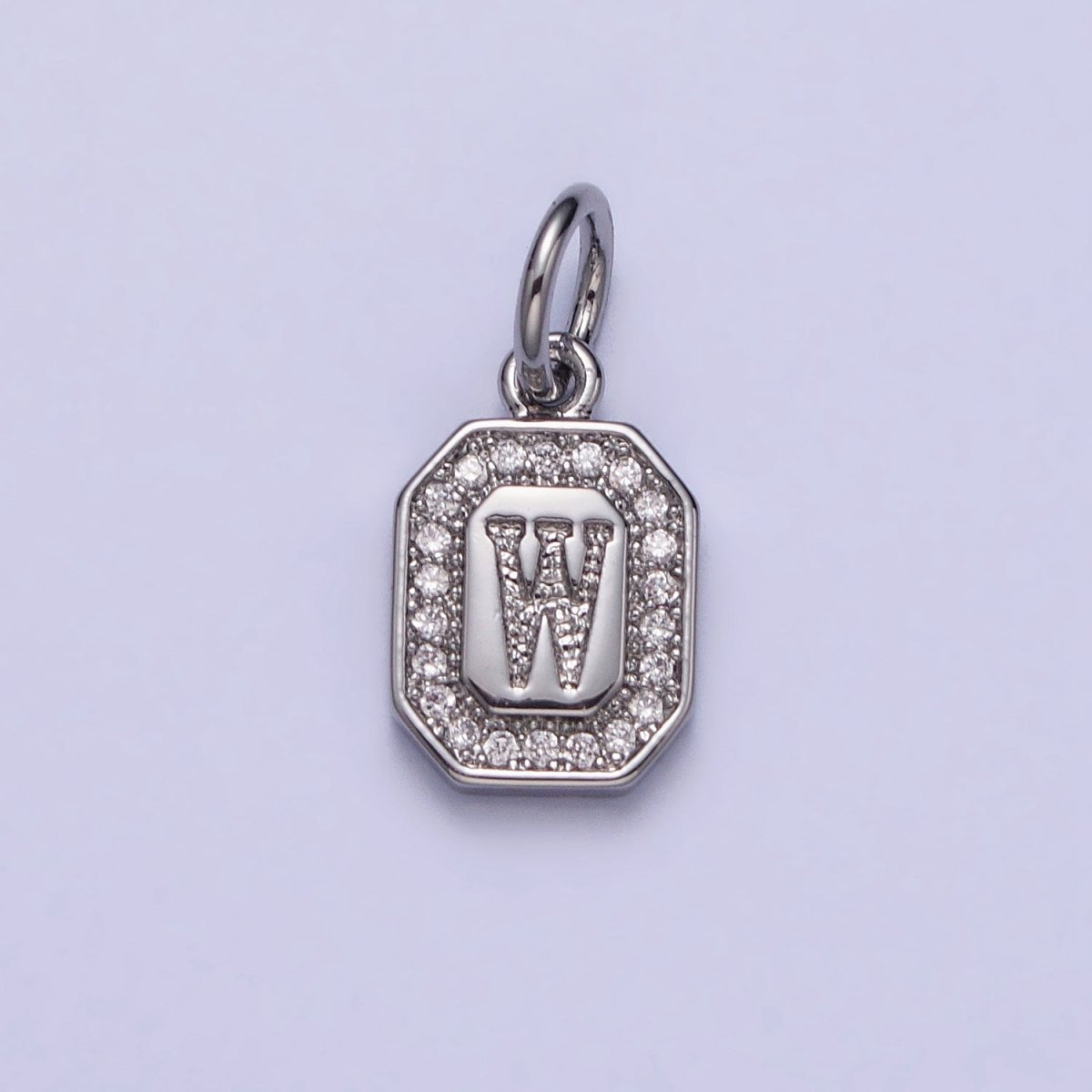 Silver Initial Letter A-Z Clear Micro Paved CZ Hexagonal Mini Charm | A-469-A-481