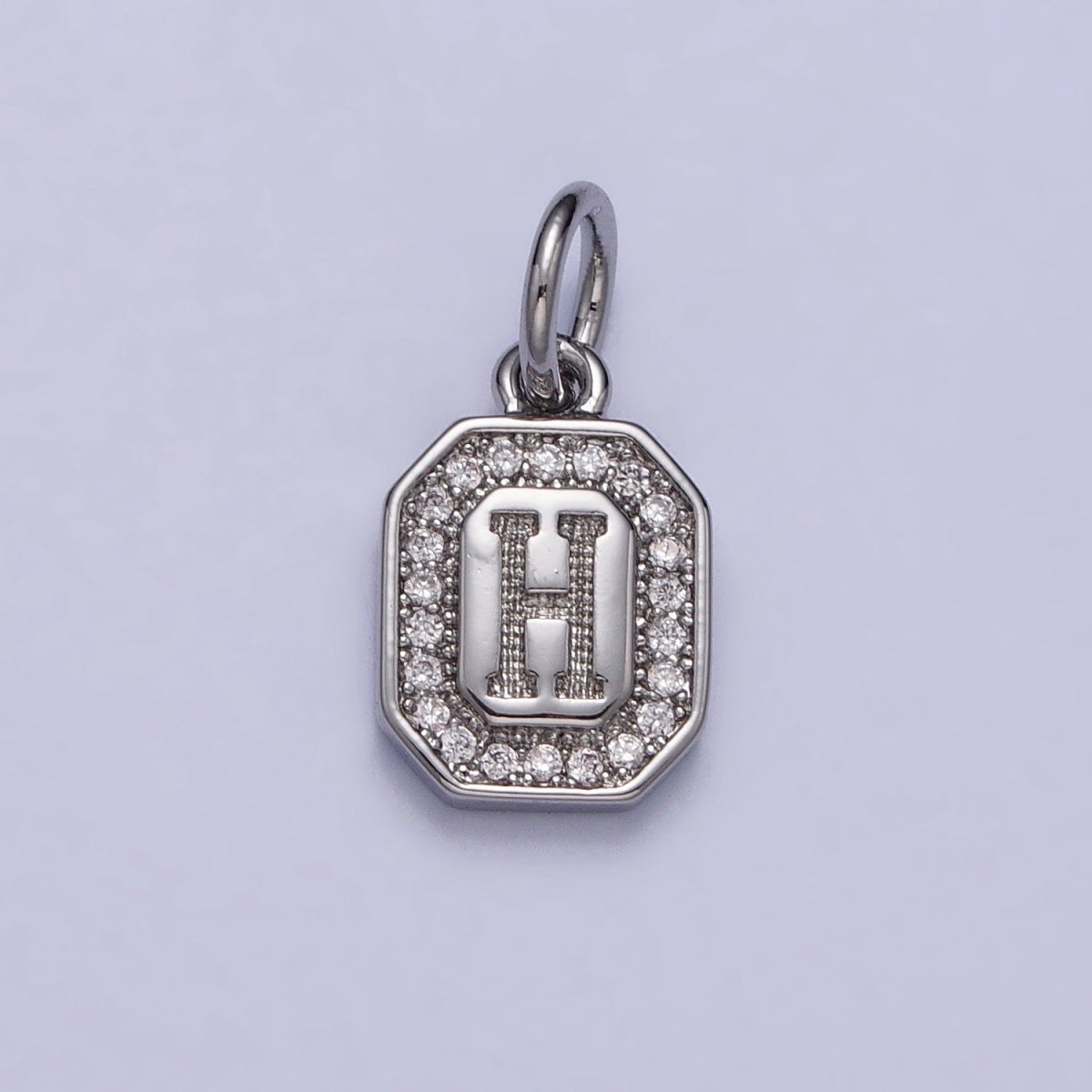 Silver Initial Letter A-Z Clear Micro Paved CZ Hexagonal Mini Charm | A-469-A-481