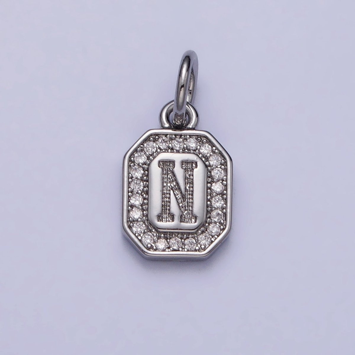 Silver Initial Letter A-Z Clear Micro Paved CZ Hexagonal Mini Charm | A-469-A-481