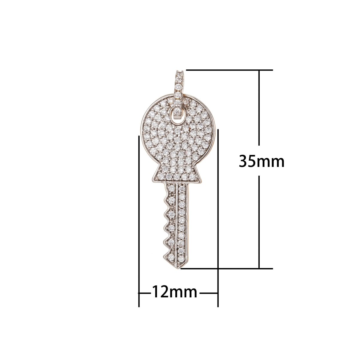 Silver Key Charm, Micro Pave CZ Charm, Rhodium Plated Pendant Dainty Diamond Key Necklace Charm for Jewelry Making I-197