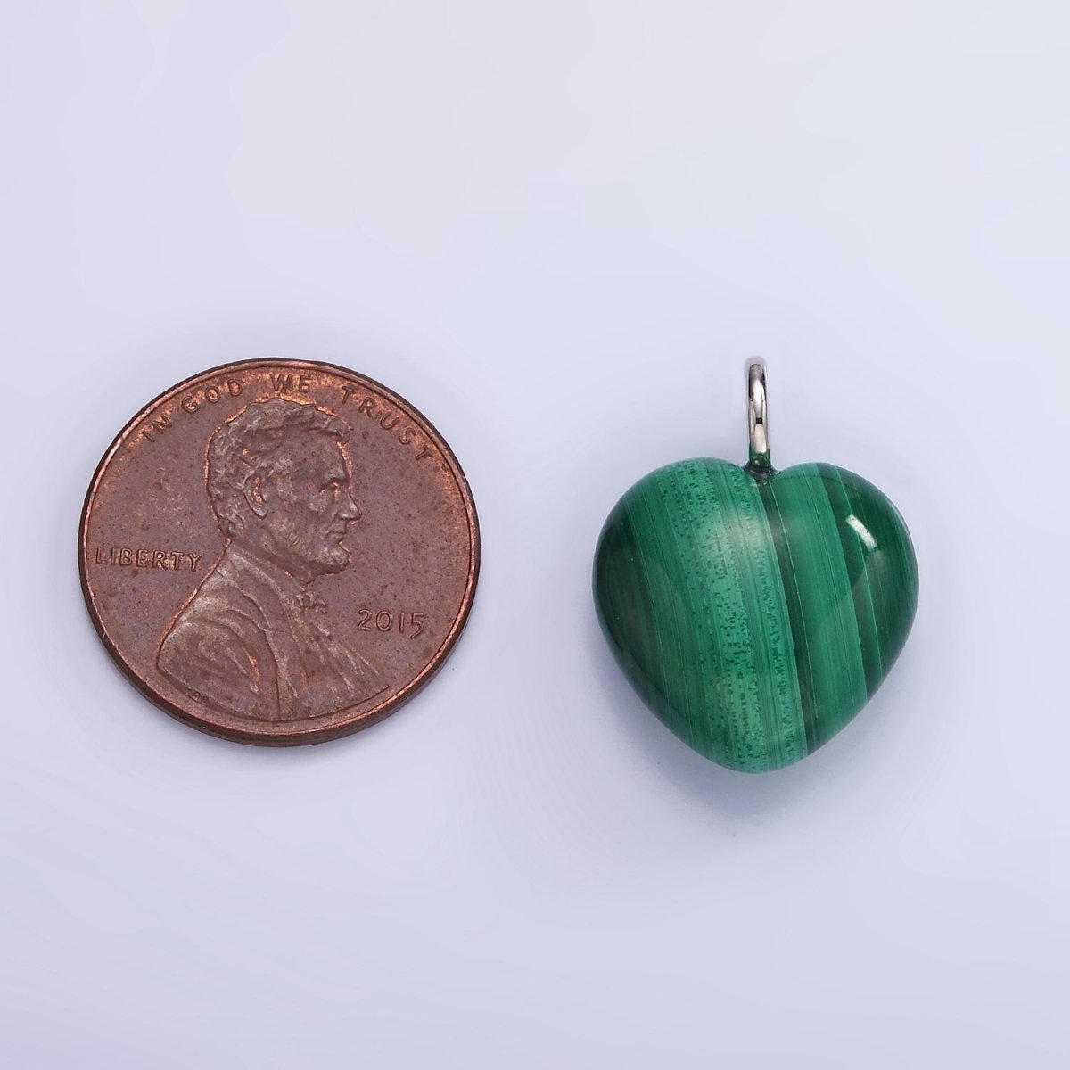 Silver Malachite Gemstone Heart Charm Green Love Pendant | W488