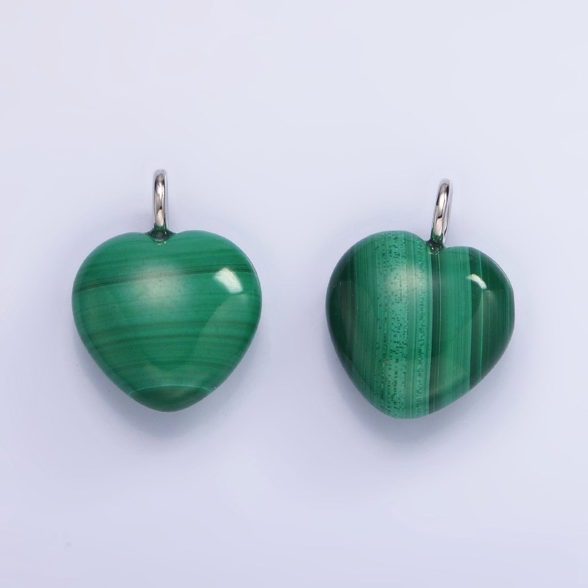 Silver Malachite Gemstone Heart Charm Green Love Pendant | W488
