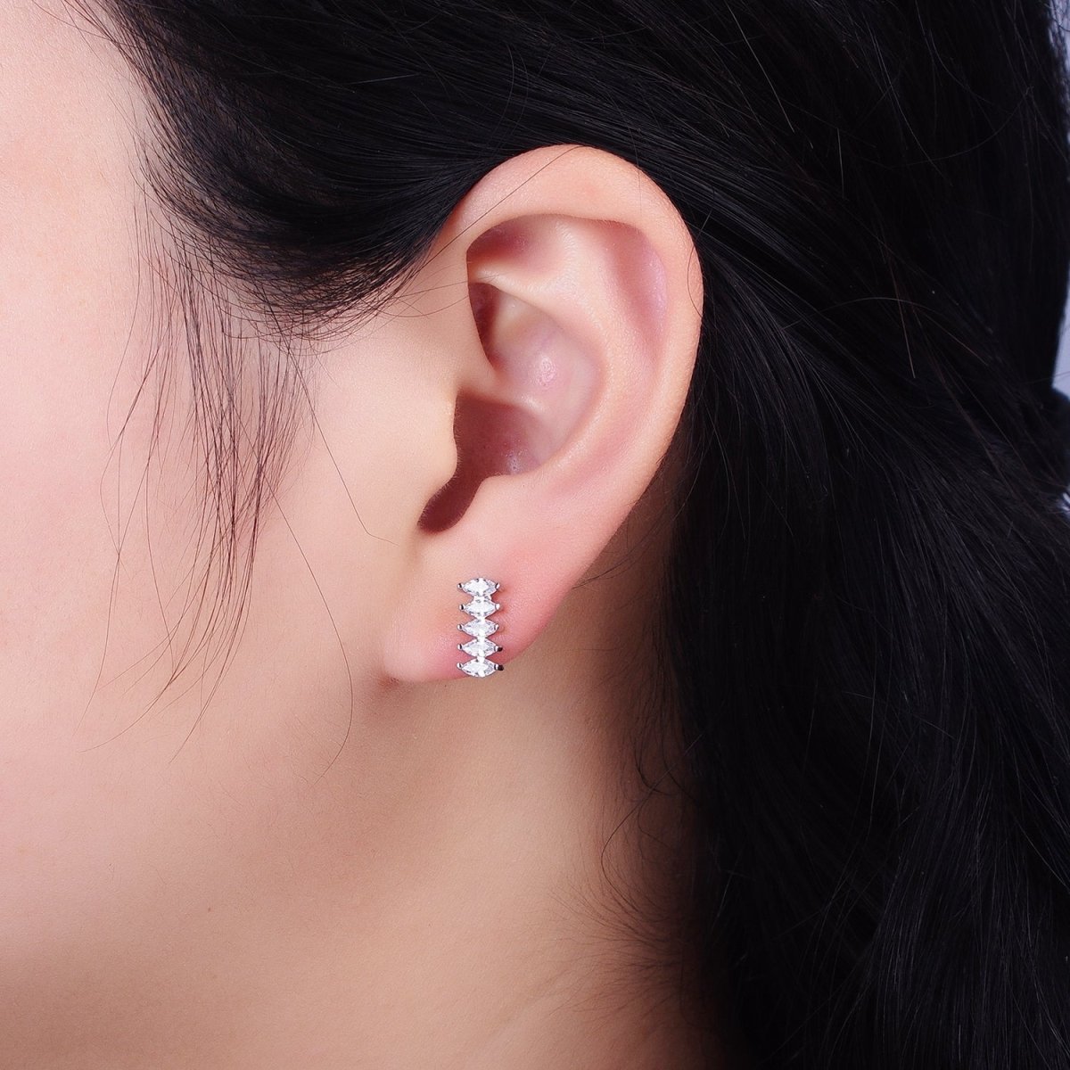 Silver Marquise Stud with CZ Stones | Cartilage, Tragus, Helix Piercing Earring AB652