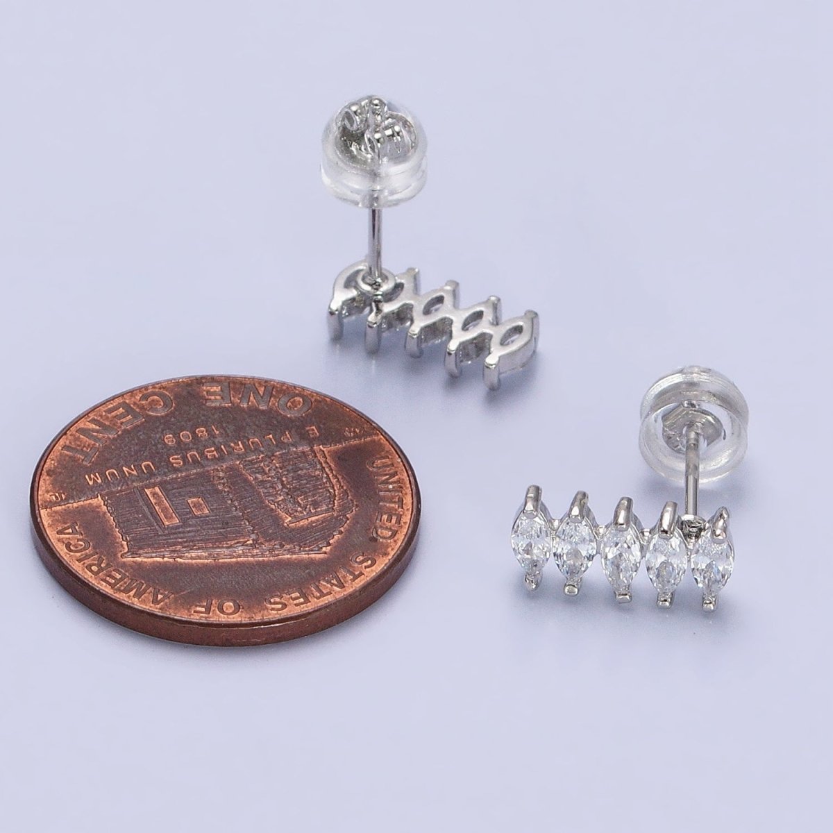 Silver Marquise Stud with CZ Stones | Cartilage, Tragus, Helix Piercing Earring AB652