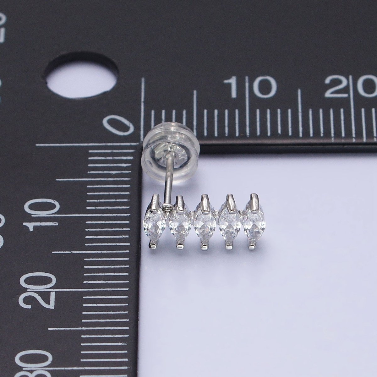 Silver Marquise Stud with CZ Stones | Cartilage, Tragus, Helix Piercing Earring AB652