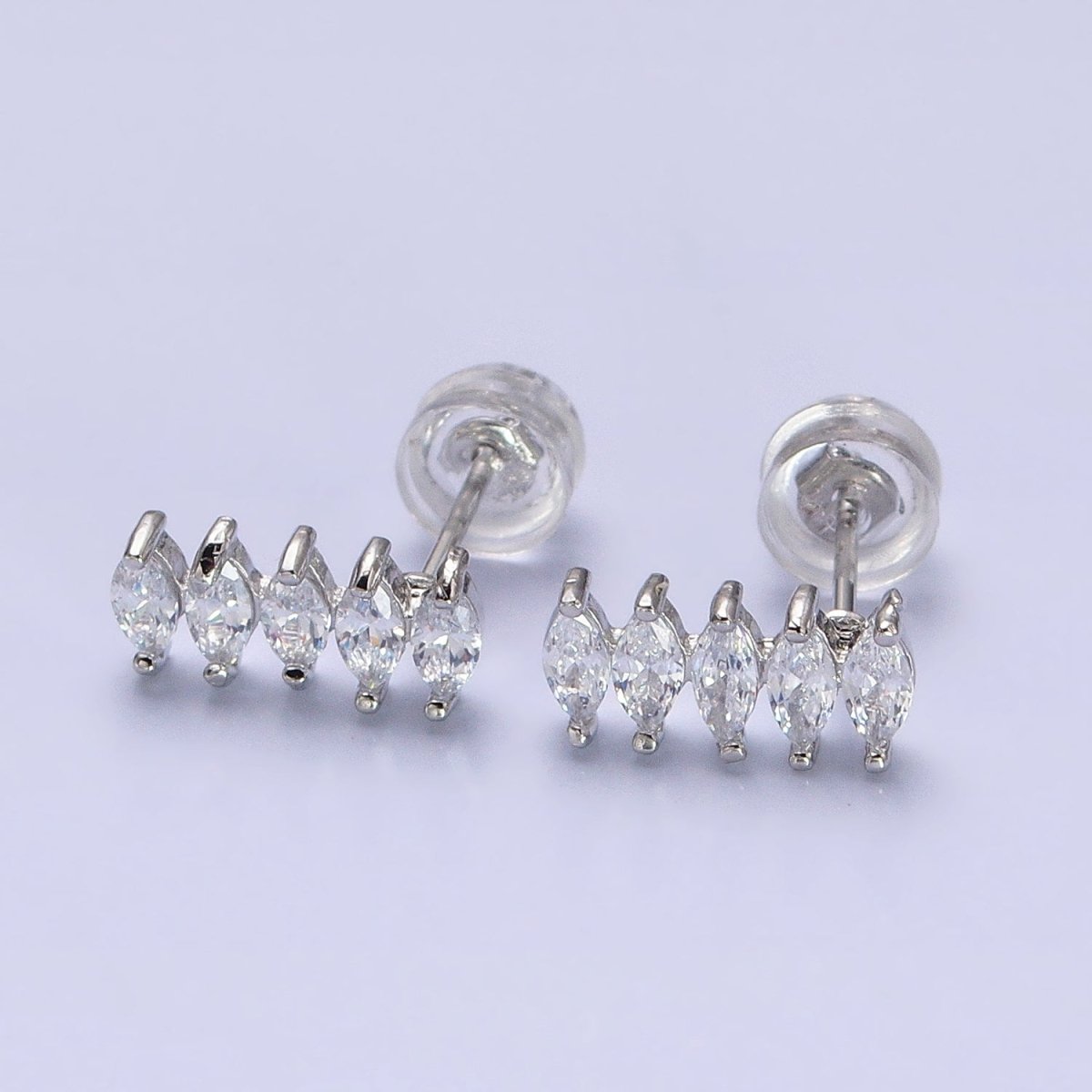 Silver Marquise Stud with CZ Stones | Cartilage, Tragus, Helix Piercing Earring AB652