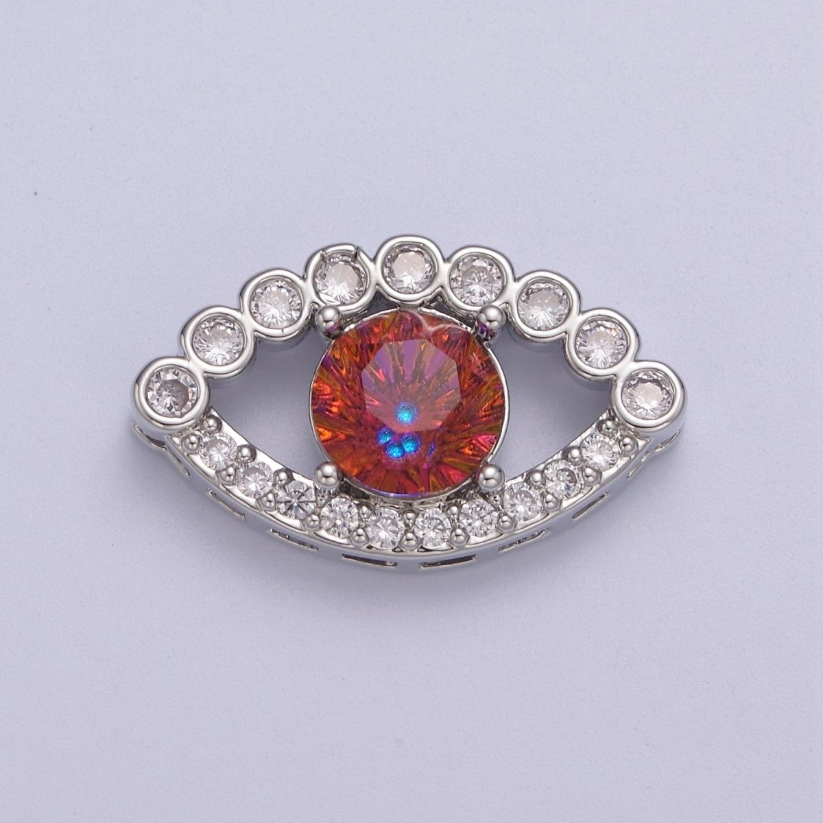Silver Micropave CZ Red Evil Eye Lucky Charm Protection Amulet DIY Cubic Zirconia Bracelet Charm Bead Finding Connector For Jewelry Making B-181