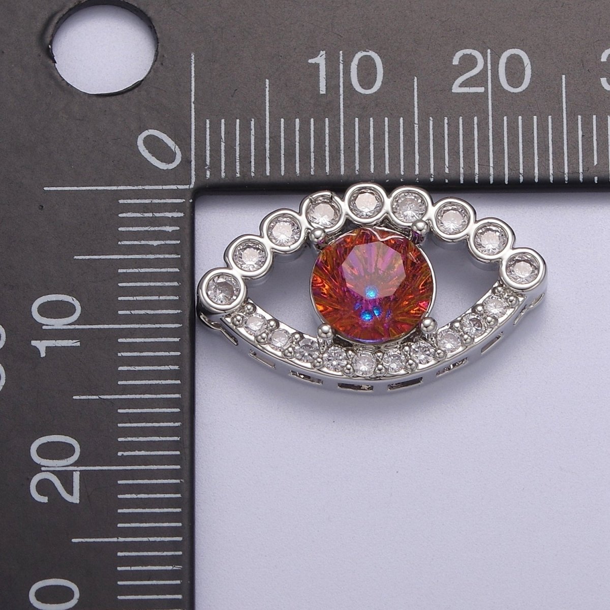 Silver Micropave CZ Red Evil Eye Lucky Charm Protection Amulet DIY Cubic Zirconia Bracelet Charm Bead Finding Connector For Jewelry Making B-181