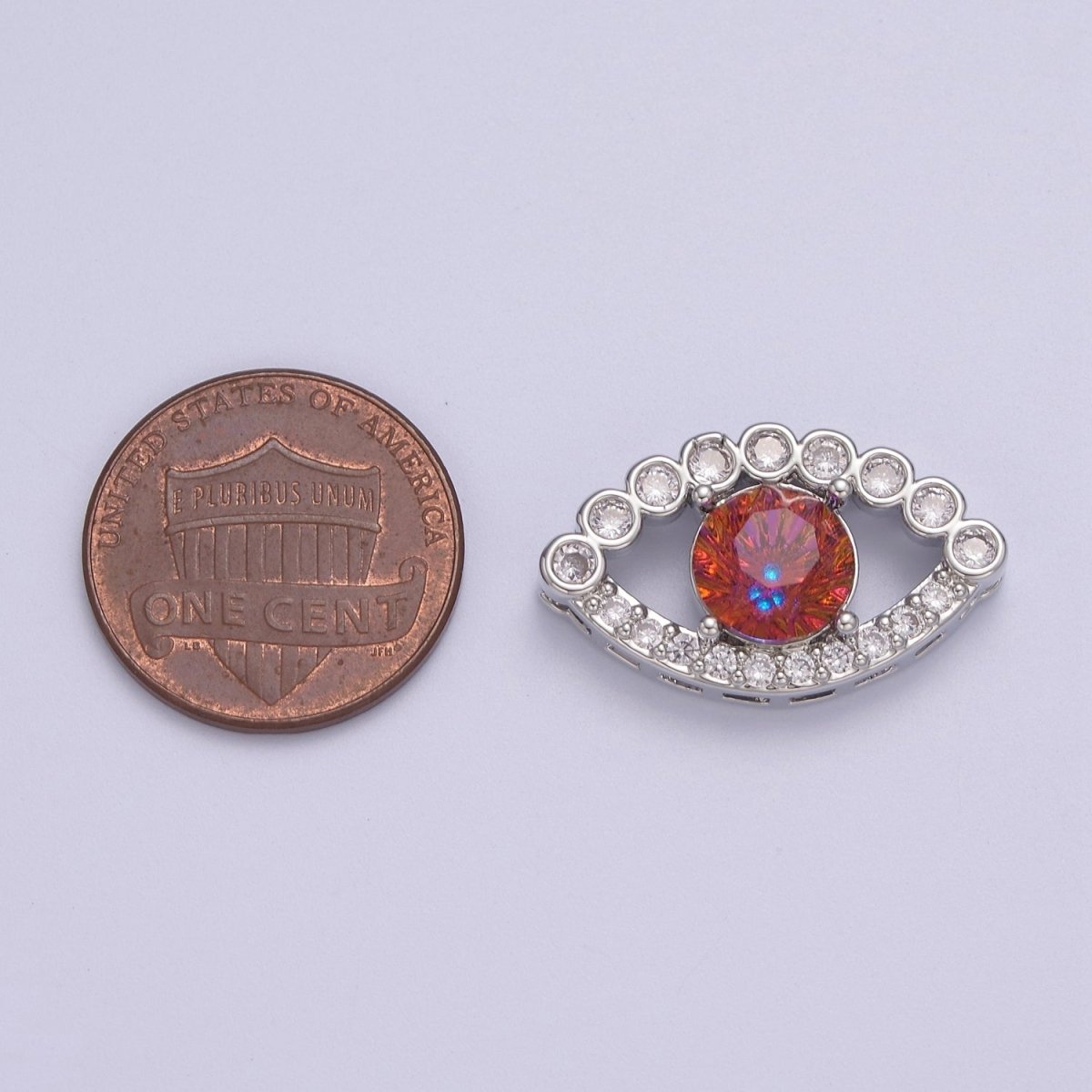 Silver Micropave CZ Red Evil Eye Lucky Charm Protection Amulet DIY Cubic Zirconia Bracelet Charm Bead Finding Connector For Jewelry Making B-181