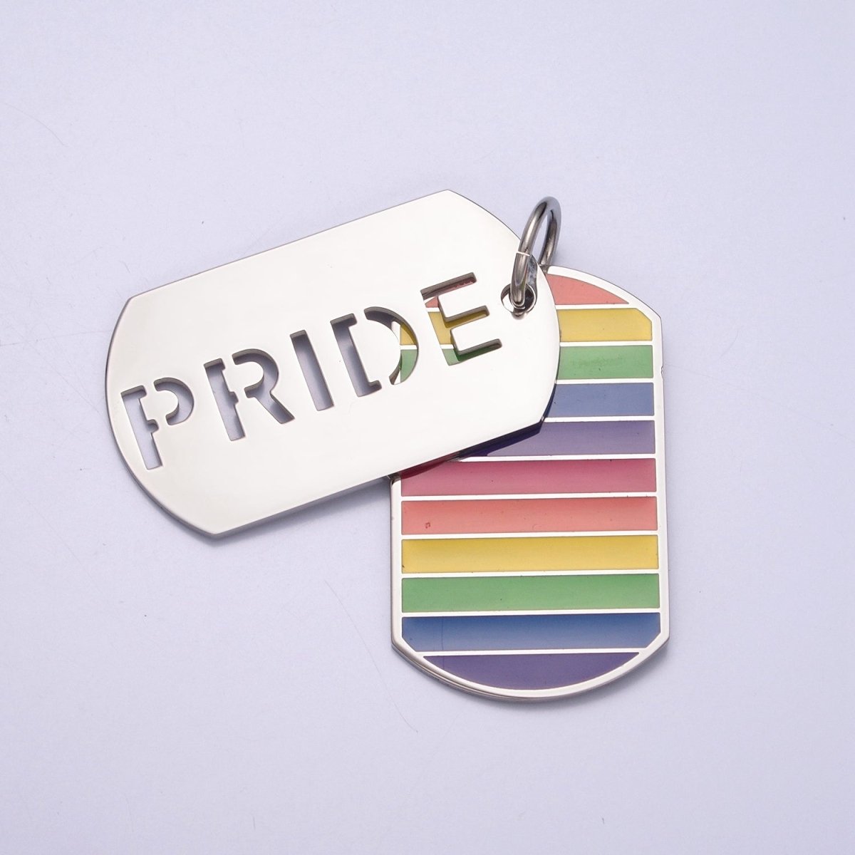Silver Military Tag Rainbow Pride Charm for LGBTQ Jewelry Inspired X-628