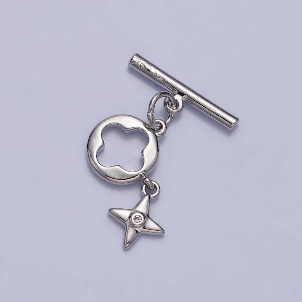 Silver Open Quatrefoil Star CZ Dangle Toggle Clasps Jewelry Closure Supply | Z-072