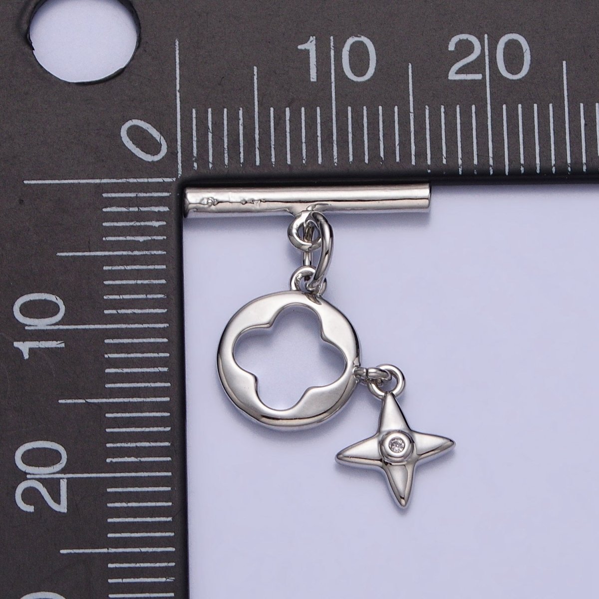 Silver Open Quatrefoil Star CZ Dangle Toggle Clasps Jewelry Closure Supply | Z-072