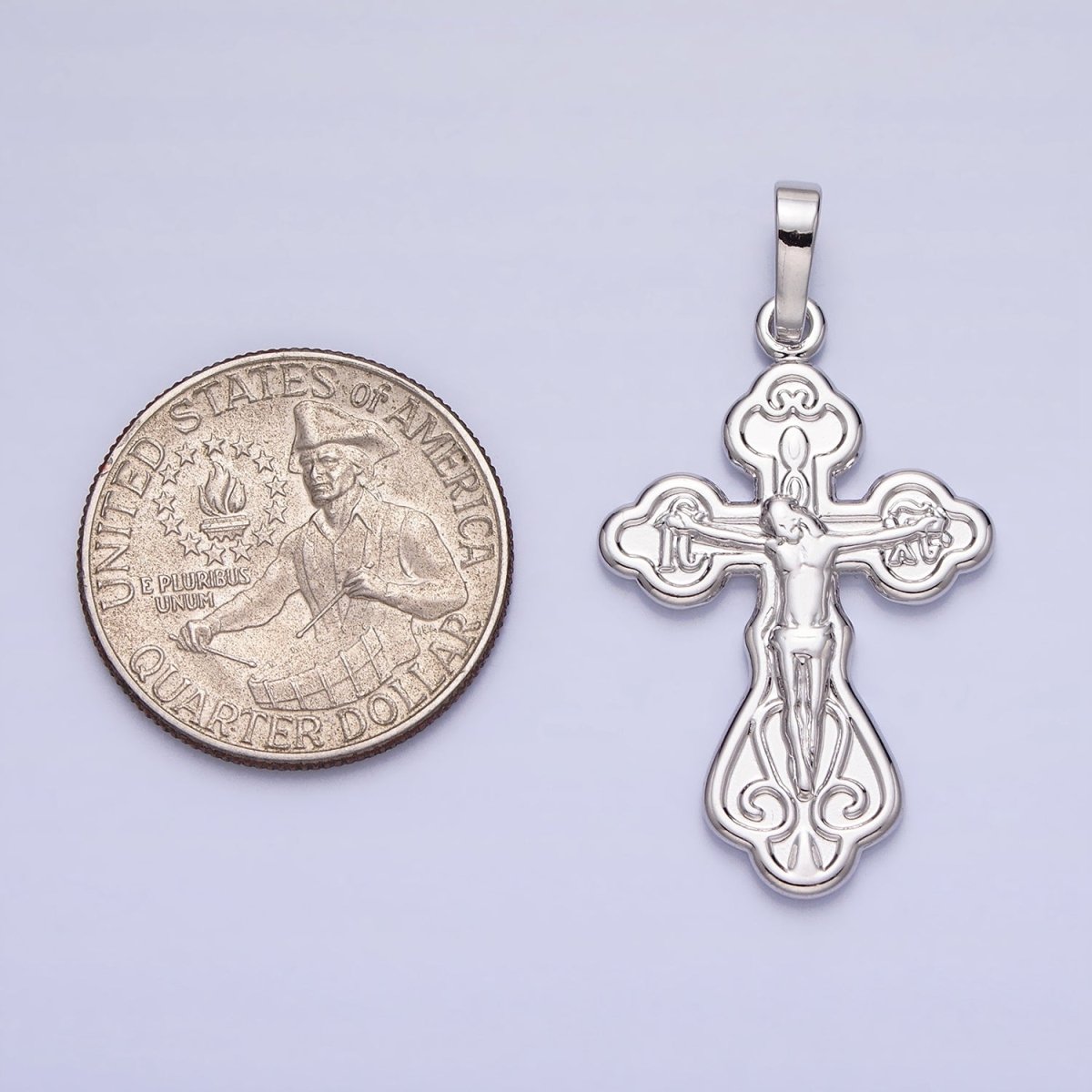 Silver Ornate Crucifix Pendant Catholic Cross Charm Religious Jewelry Making AA239