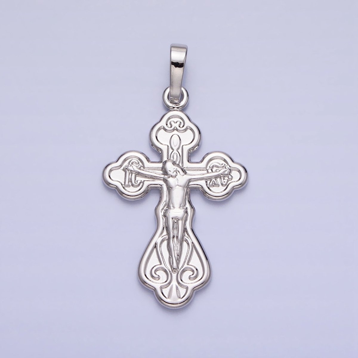 Silver Ornate Crucifix Pendant Catholic Cross Charm Religious Jewelry Making AA239