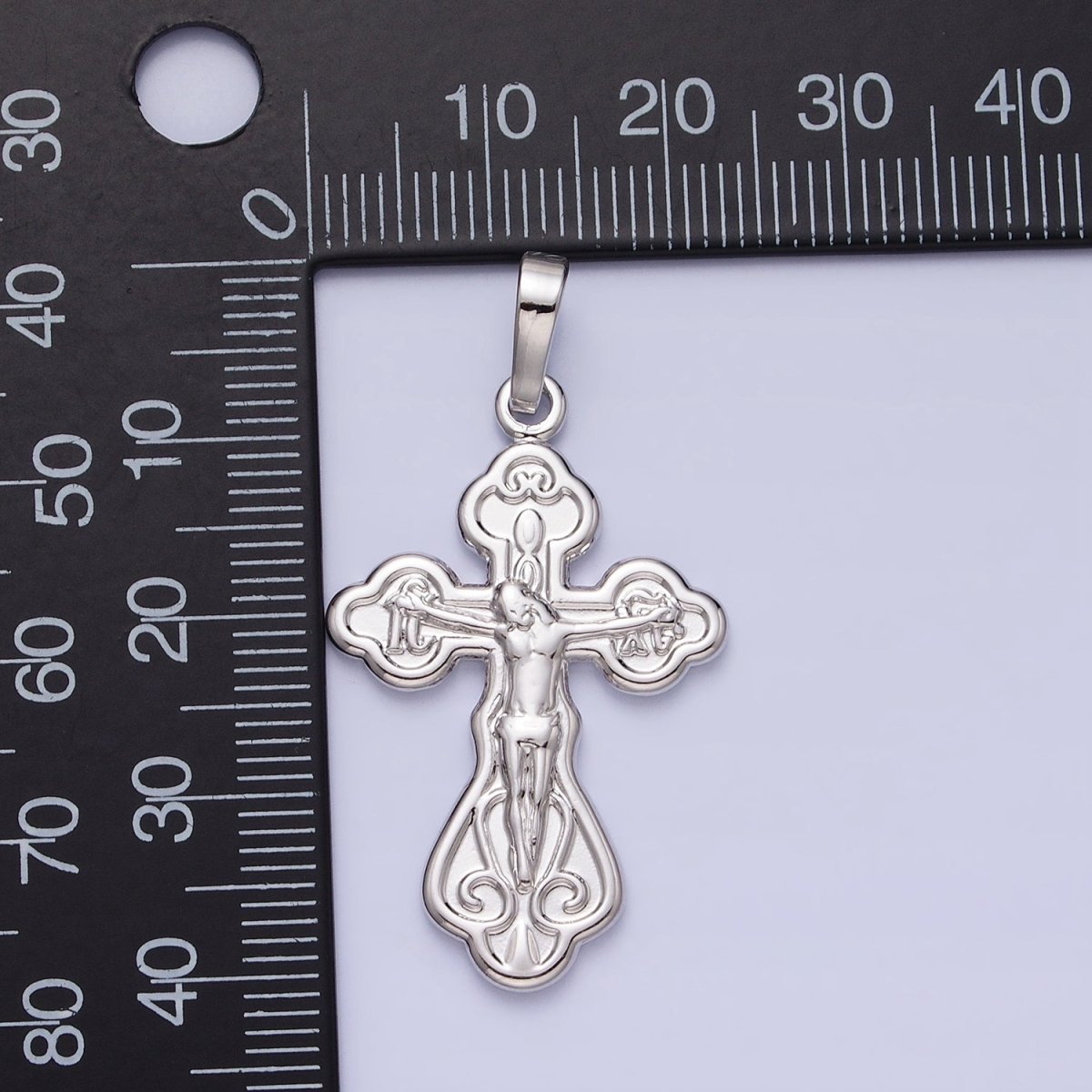 Silver Ornate Crucifix Pendant Catholic Cross Charm Religious Jewelry Making AA239