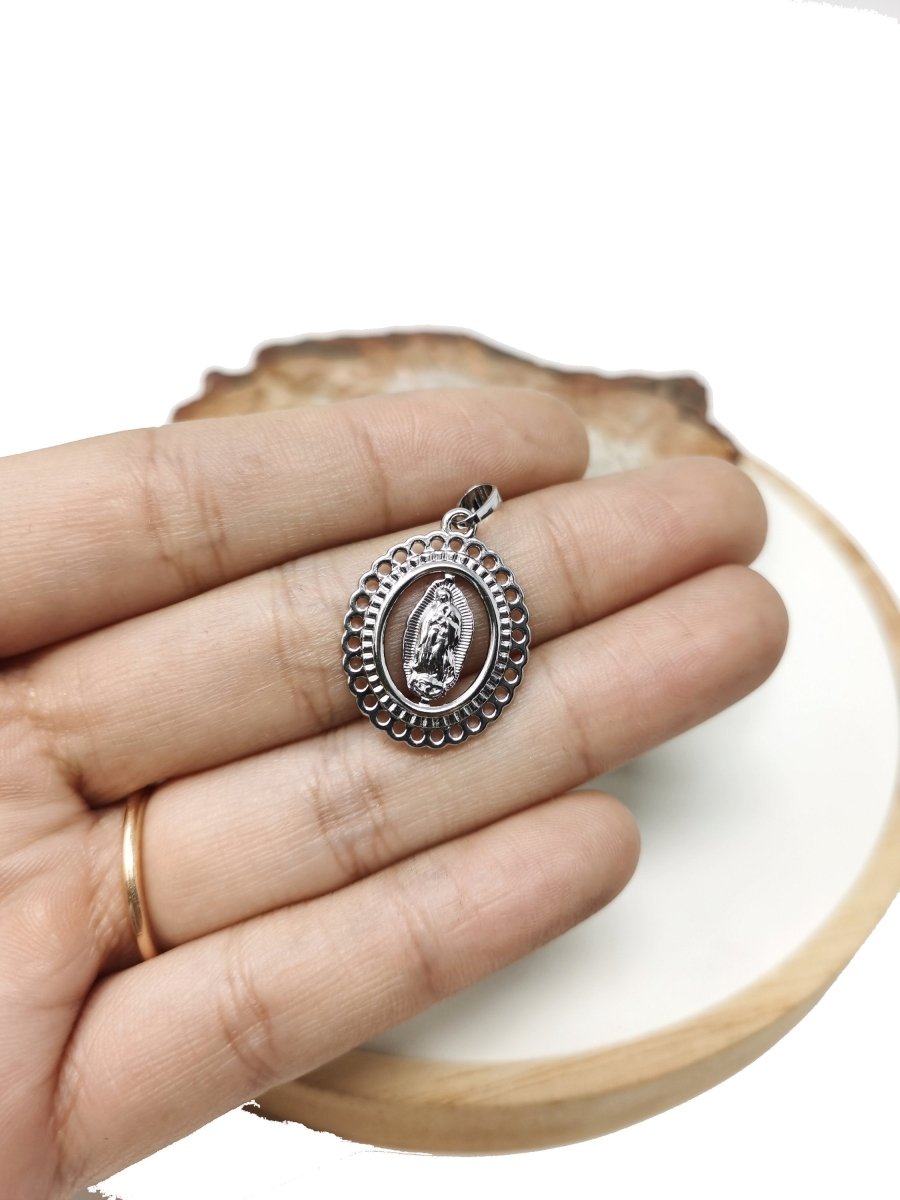 Silver Our Lady of Guadalupe Medal, Our Lady Guadalupe Necklace Pendant Virgin Guadalupe Pendant, Virgin Mary "Ave Maria - Hail Mary" I-366