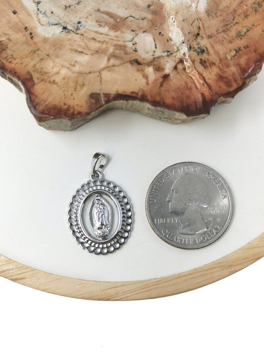 Silver Our Lady of Guadalupe Medal, Our Lady Guadalupe Necklace Pendant Virgin Guadalupe Pendant, Virgin Mary "Ave Maria - Hail Mary" I-366