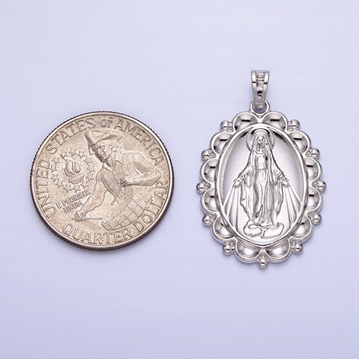 Silver Oval Miraculous Lady Pendant Catholic Virgin Mary Charm Religious Jewelry Making AA240