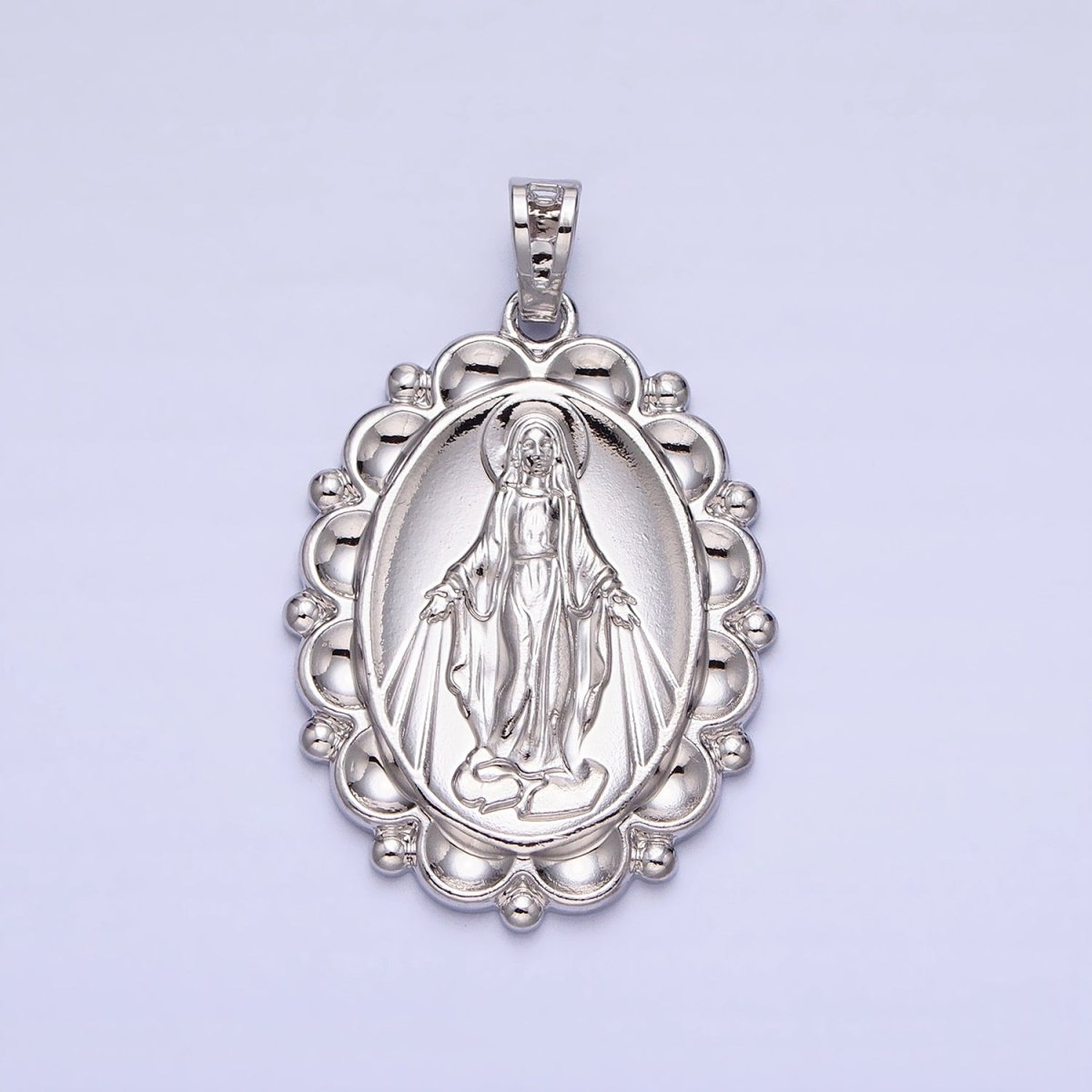 Silver Oval Miraculous Lady Pendant Catholic Virgin Mary Charm Religious Jewelry Making AA240