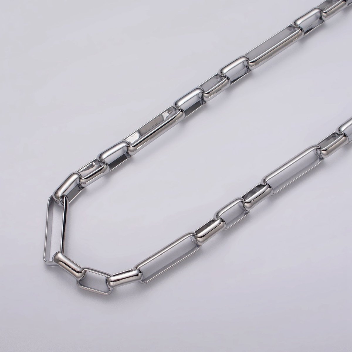 Silver paperclip chain elongated rectangle chain by Yard 6mm Thick chain | ROLL-1194 Clearance Pricing