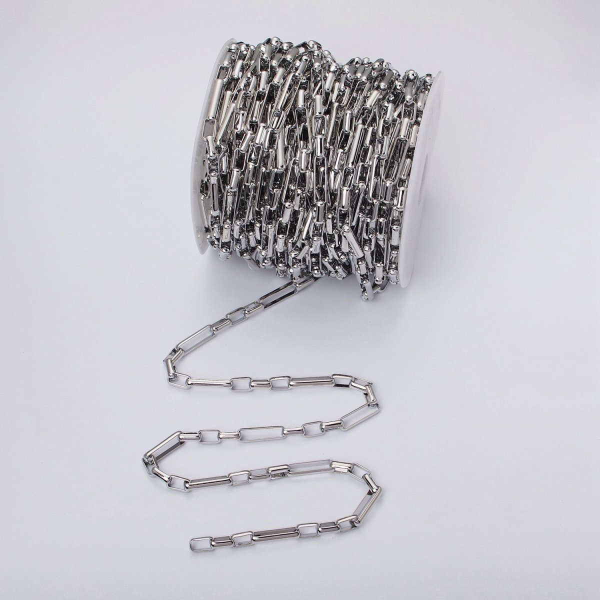 Silver paperclip chain elongated rectangle chain by Yard 6mm Thick chain | ROLL-1194 Clearance Pricing