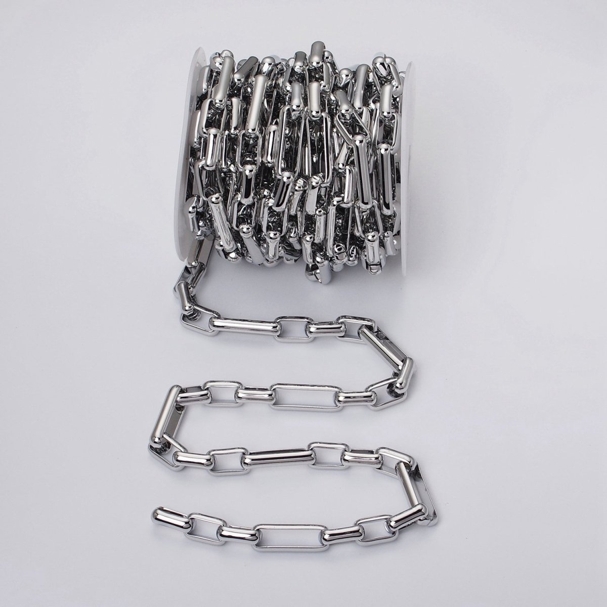 Silver paperclip chain elongated rectangle chain by Yard 9.7mm Thick chain | ROLL-1192 Clearance Pricing