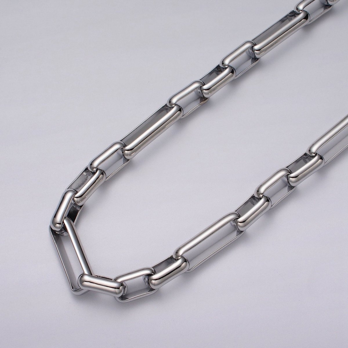 Silver paperclip chain elongated rectangle chain by Yard 9.7mm Thick chain | ROLL-1192 Clearance Pricing