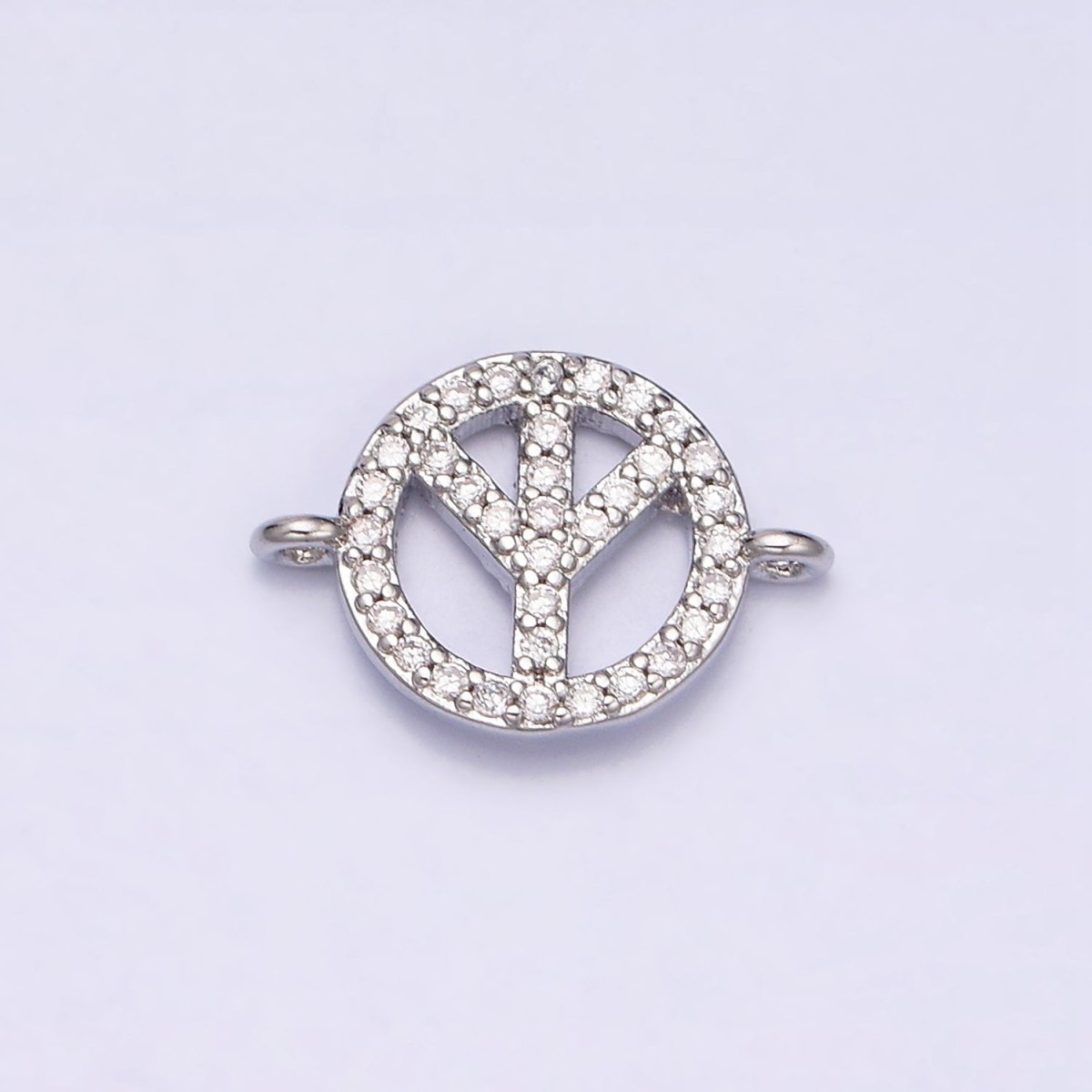 Silver Peace Symbol Sign Micro Paved CZ Open Connector | F-505