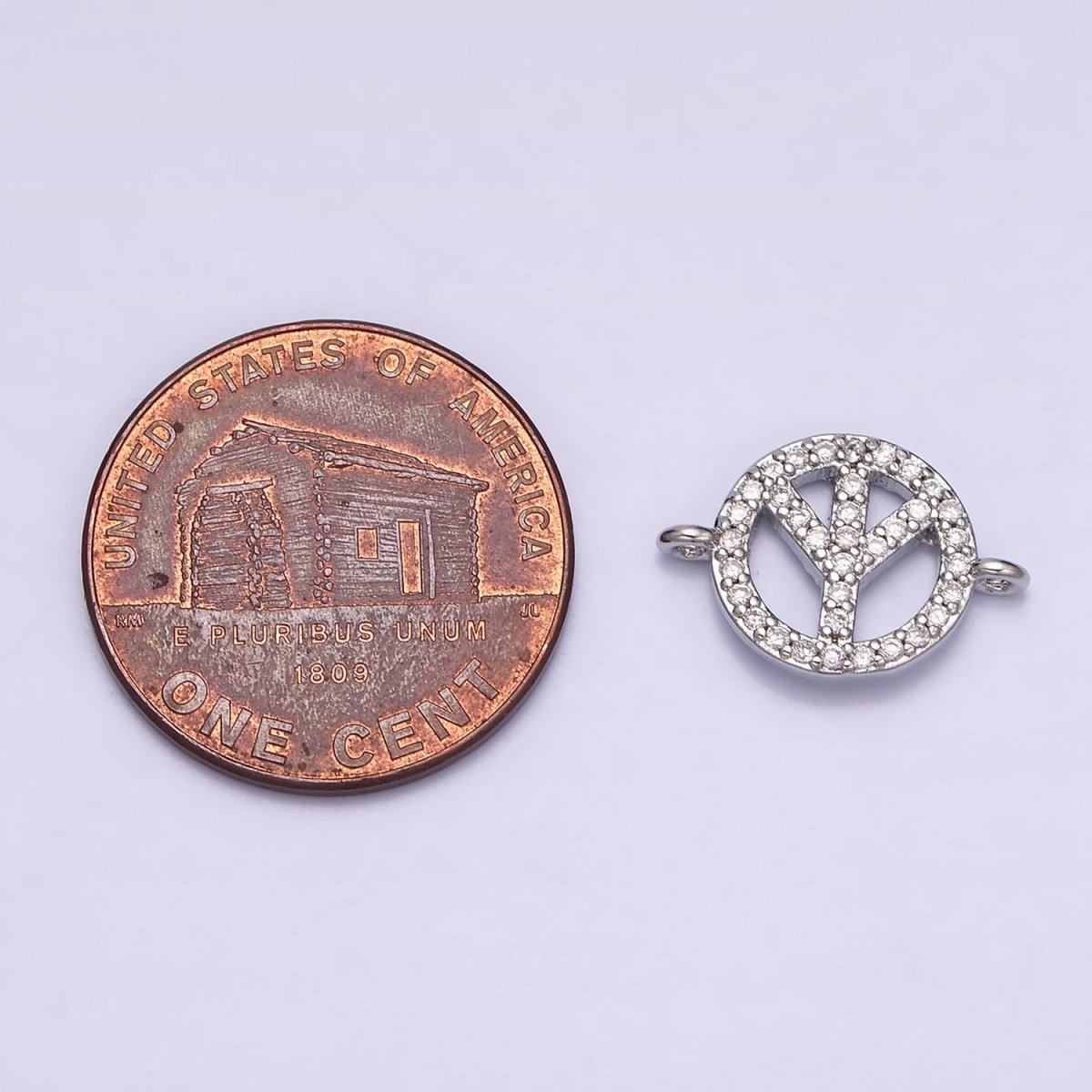 Silver Peace Symbol Sign Micro Paved CZ Open Connector | F-505