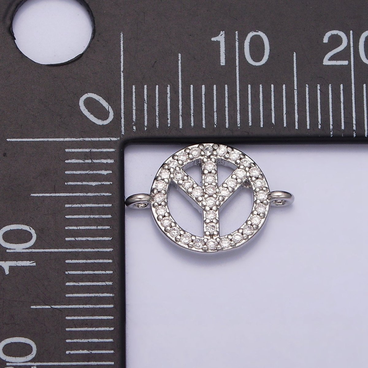 Silver Peace Symbol Sign Micro Paved CZ Open Connector | F-505