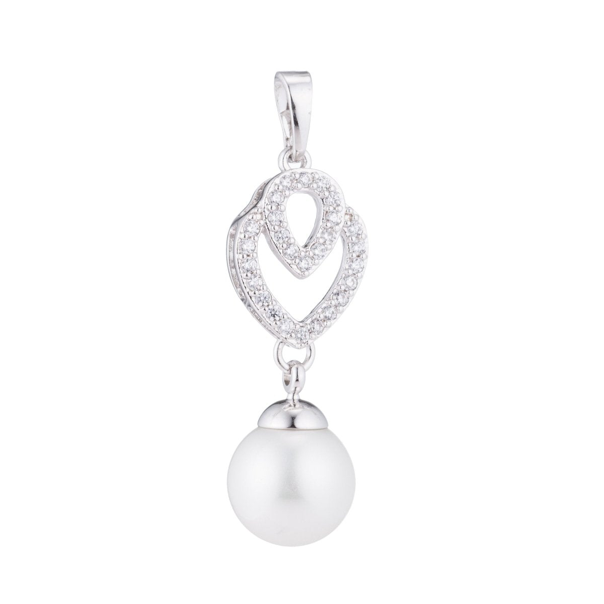 Silver Pearl, Tear Drop, Pear, Dangle, Women, Ladies, Gift, Cubic Zirconia Necklace Pendant Charm Bead Bails Findings for Jewelry Making H-158