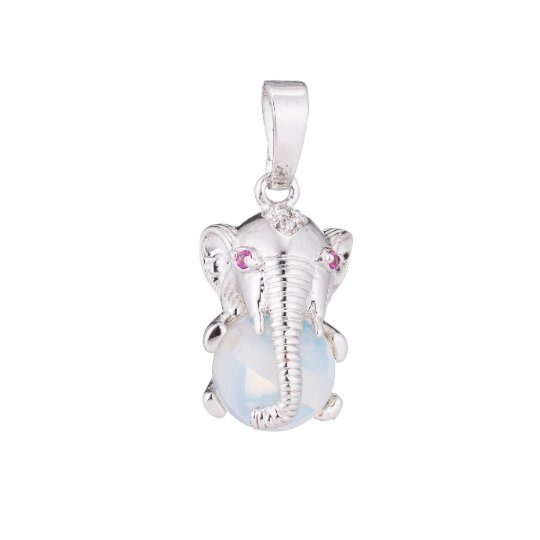 Silver Pink Cute Elephant Trunk Ball Circus Animal Playful Cubic Zirconia Necklace Pendant Charm Bead Bails Findings for Jewelry Making H-310