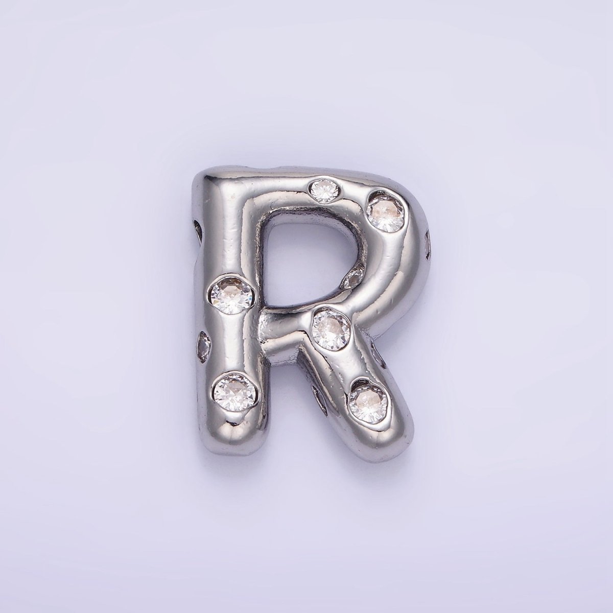 Silver Plated 20mm Clear CZ Chubby Balloon Initial Letter Pendant | A-A1028-A-A1040