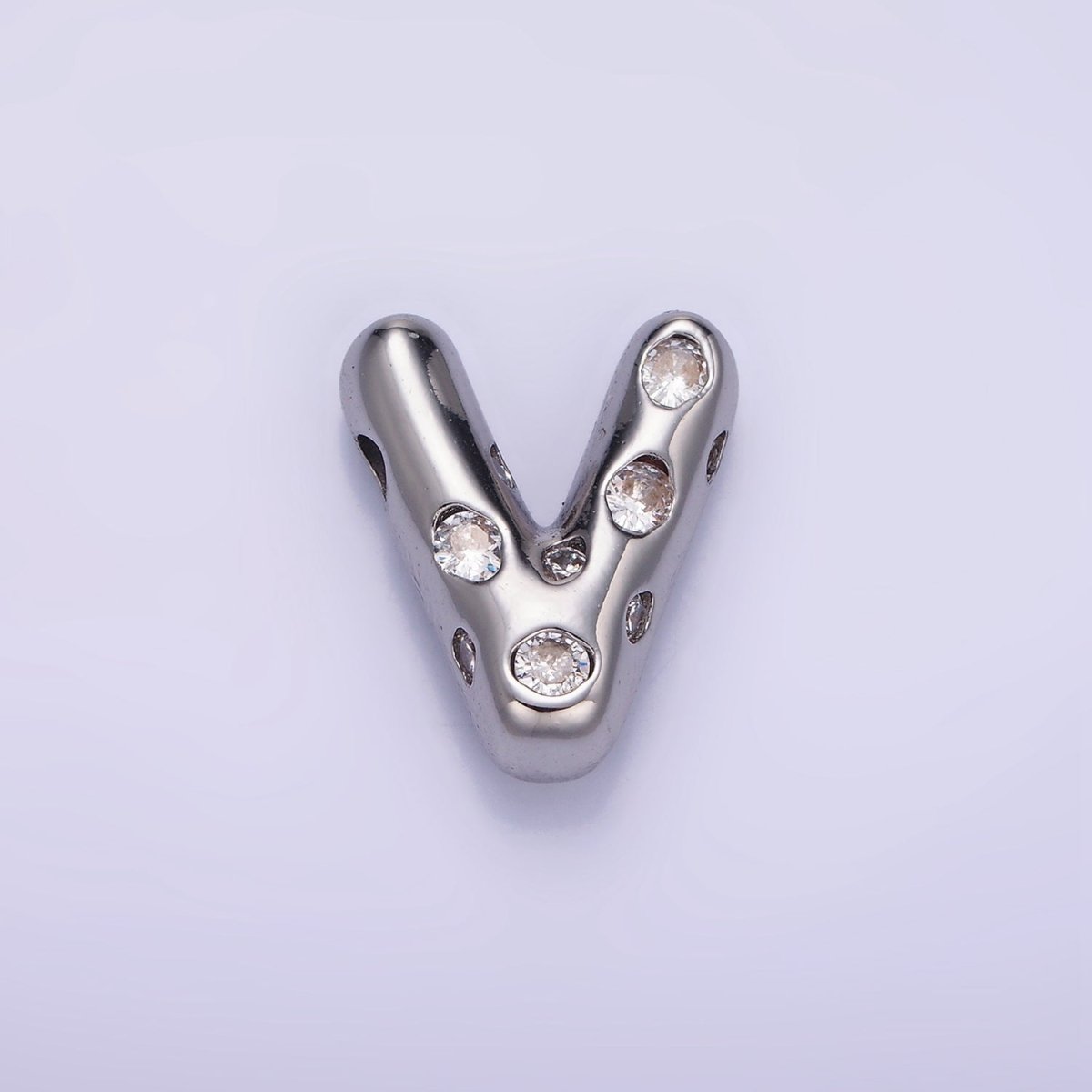 Silver Plated 20mm Clear CZ Chubby Balloon Initial Letter Pendant | A-A1028-A-A1040