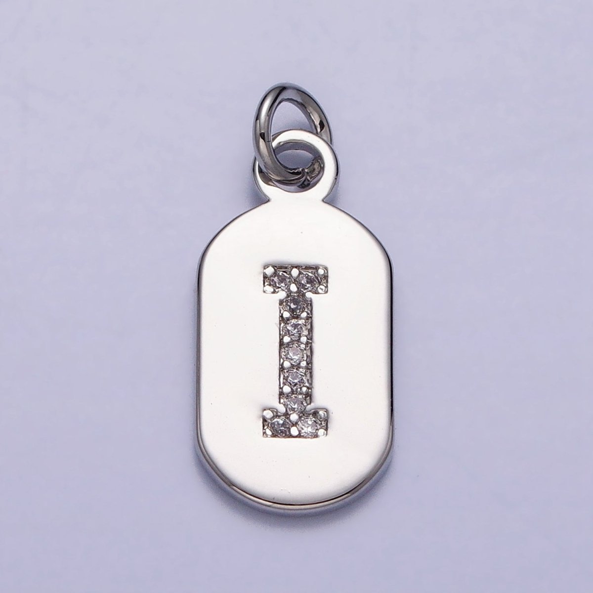 Silver Rectangular Tag CZ Clear Micro Paved Personalized Initial Alphabet Name Tag Charm | A-A1887-A-A1898