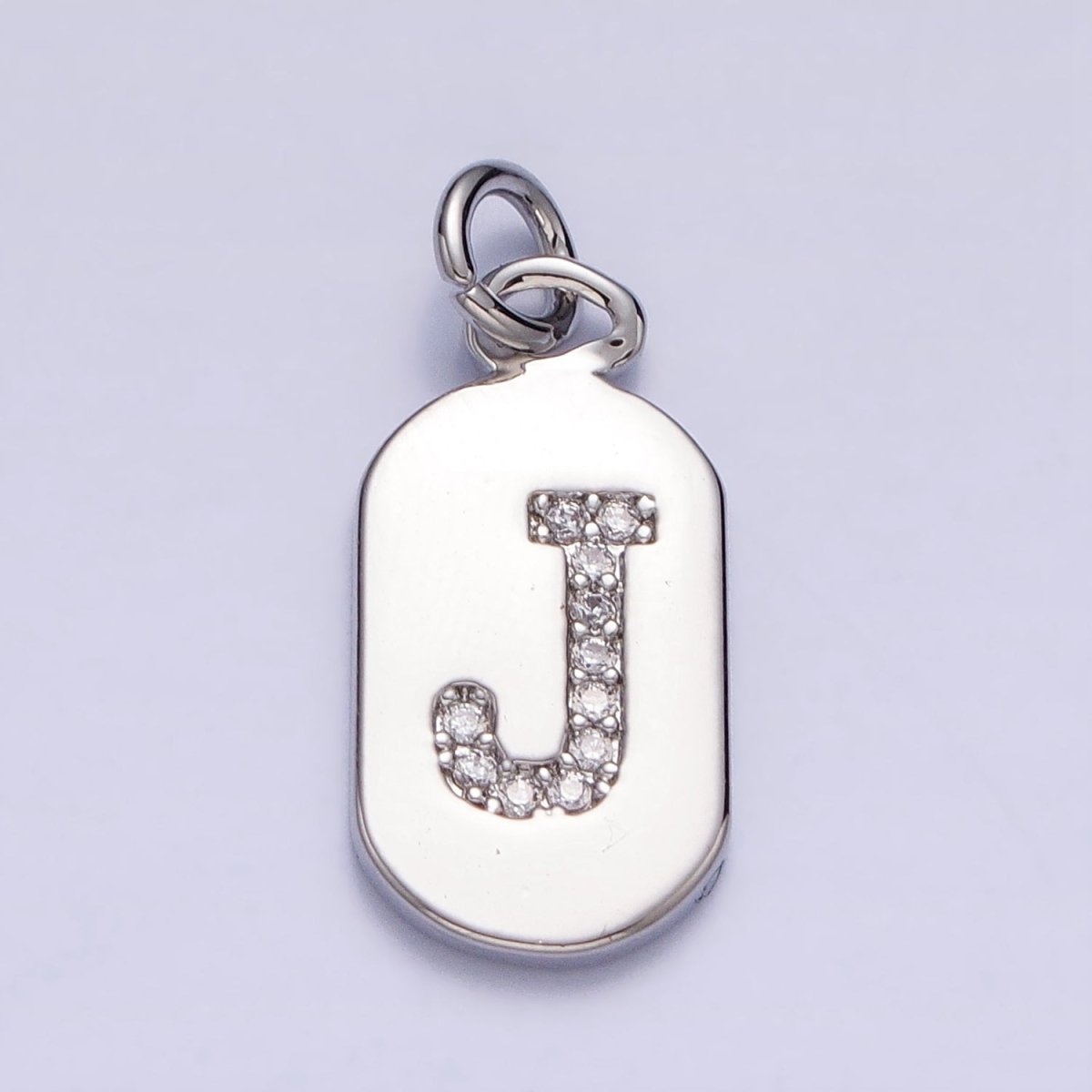 Silver Rectangular Tag CZ Clear Micro Paved Personalized Initial Alphabet Name Tag Charm | A-A1887-A-A1898