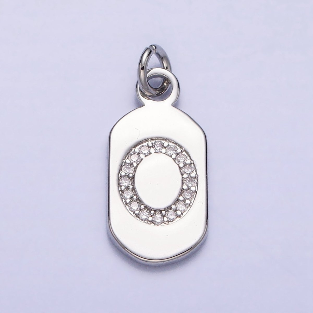 Silver Rectangular Tag CZ Clear Micro Paved Personalized Initial Alphabet Name Tag Charm | A-A1887-A-A1898