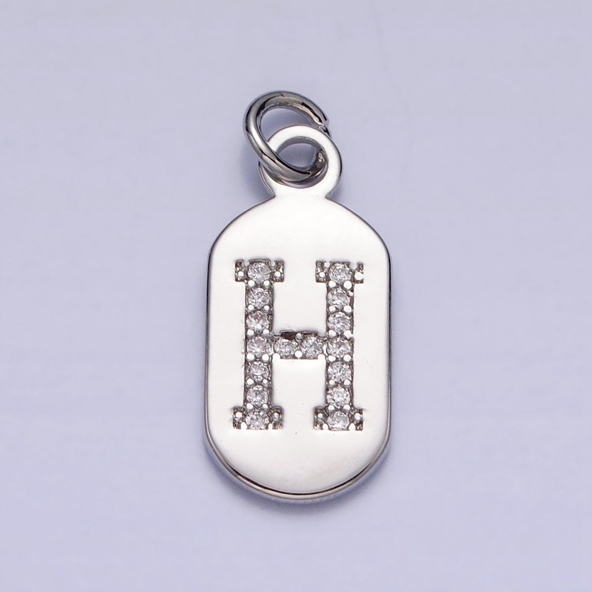 Silver Rectangular Tag CZ Clear Micro Paved Personalized Initial Alphabet Name Tag Charm | A-A1887-A-A1898