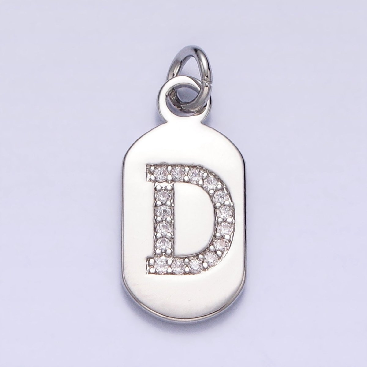 Silver Rectangular Tag CZ Clear Micro Paved Personalized Initial Alphabet Name Tag Charm | A-A1887-A-A1898