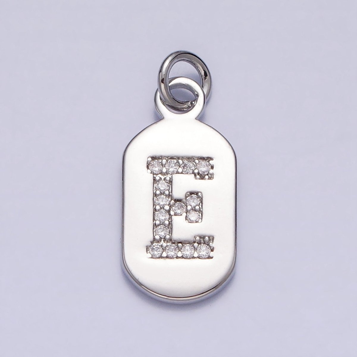 Silver Rectangular Tag CZ Clear Micro Paved Personalized Initial Alphabet Name Tag Charm | A-A1887-A-A1898