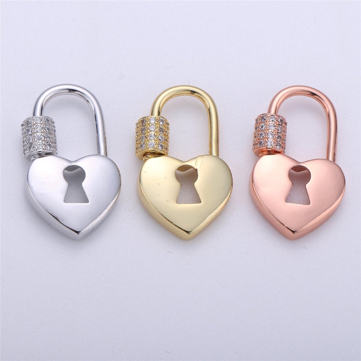 Silver, Rose Gold , Gold Filled Padlock Shaped Screw Clasp CZ Screw Clasp Micro Pave with Screw On Mechanism 30x12mm K-322