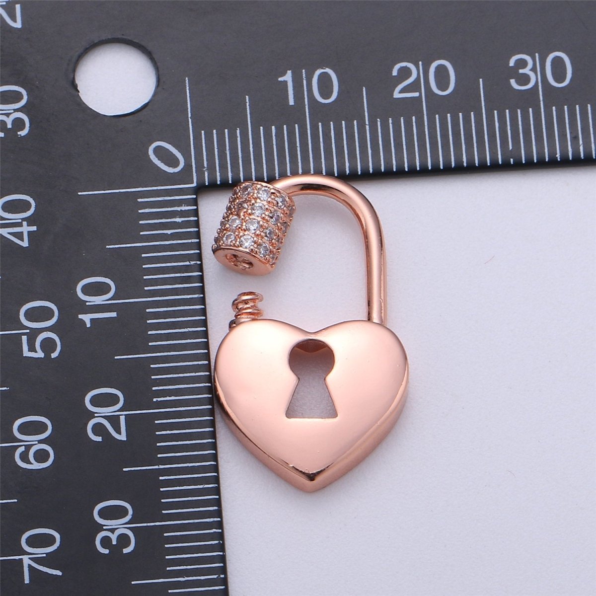 Silver, Rose Gold , Gold Filled Padlock Shaped Screw Clasp CZ Screw Clasp Micro Pave with Screw On Mechanism 30x12mm K-322