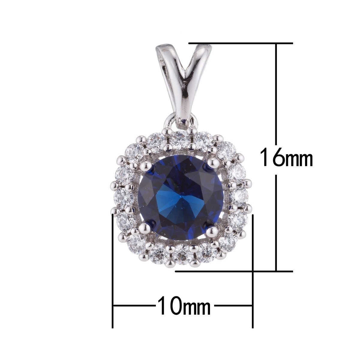 Silver Sapphire Blue Crystal, Diamond, Ladies Romantic Gift Cubic Zirconia Necklace Pendant Charm Bead Bails Findings for Jewelry Making H-094