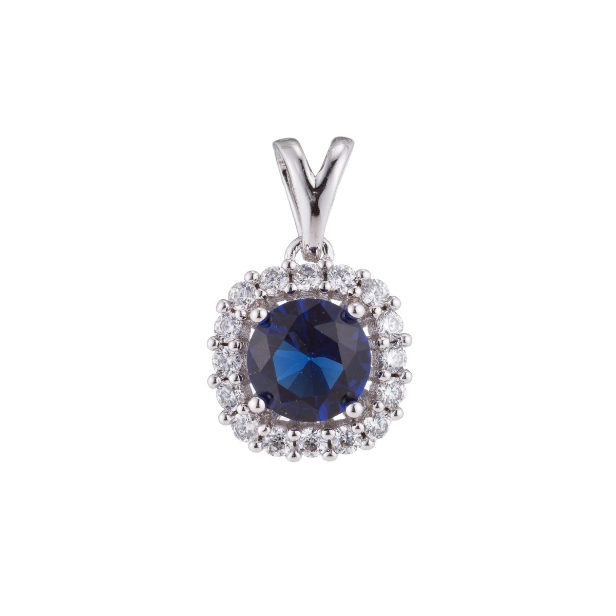 Silver Sapphire Blue Crystal, Diamond, Ladies Romantic Gift Cubic Zirconia Necklace Pendant Charm Bead Bails Findings for Jewelry Making H-094