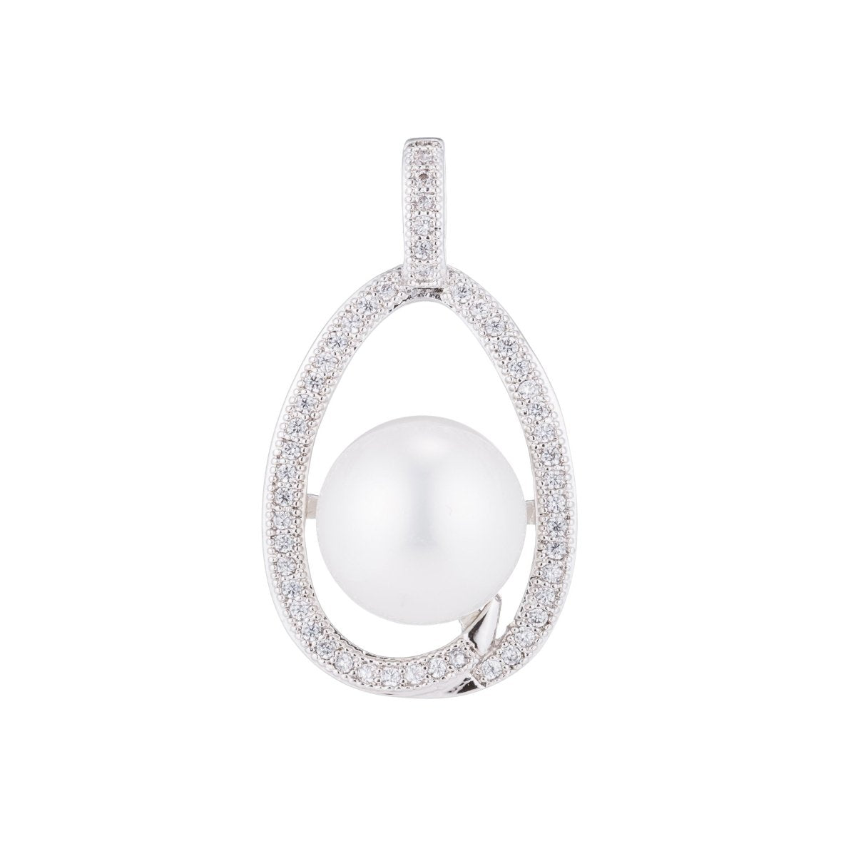 Silver Shell Pearl Pendant, Dangle, Women, Ladies, Gift DIY Cubic Zirconia Necklace Pendant Charm Bead Bails Findings for Jewelry Making H-157